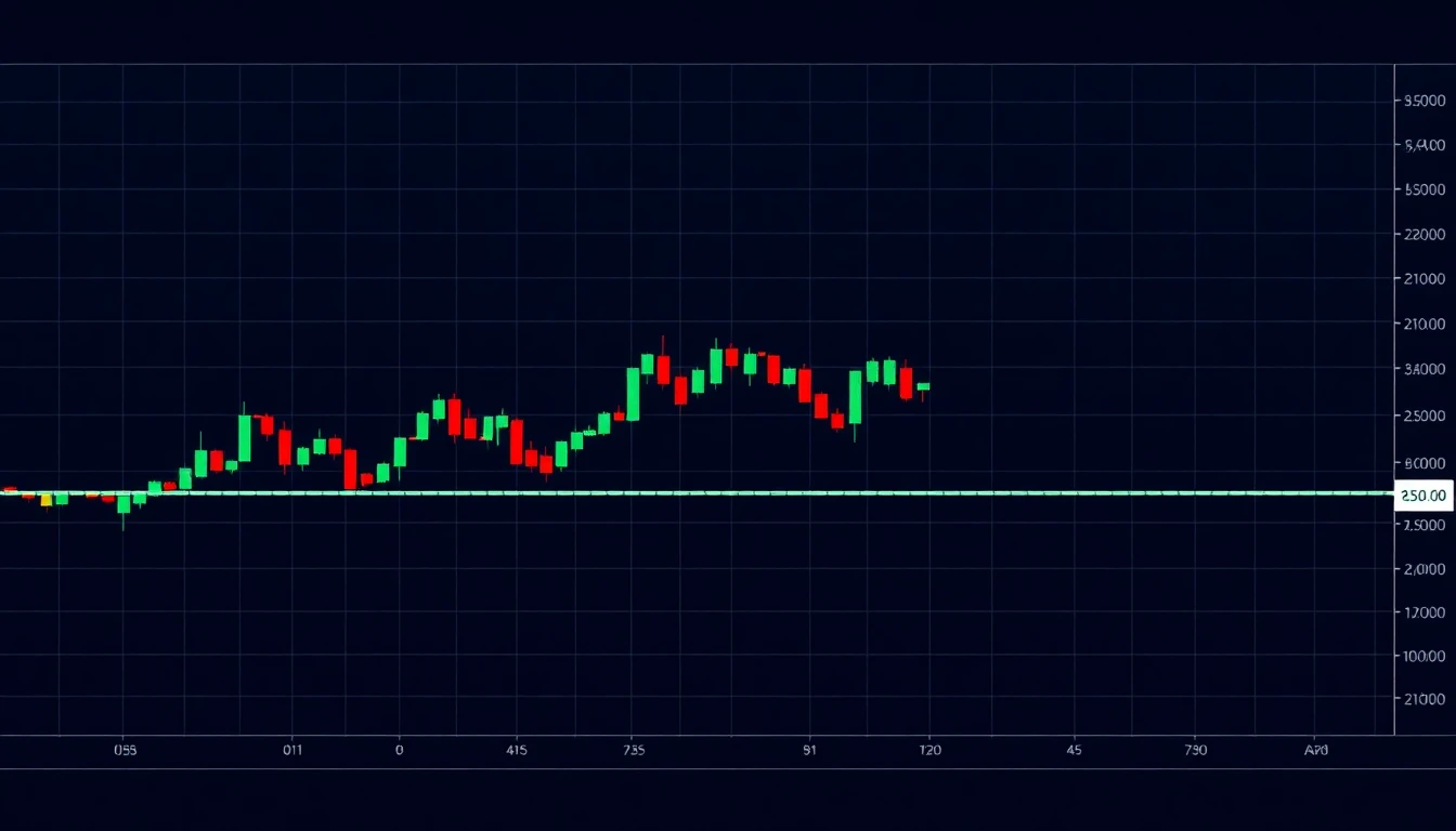 Beispielchart, der Bollinger Bänder um einen Candlestick-Chart zeigt.
